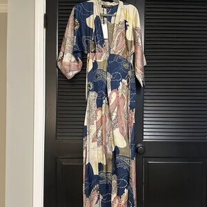 Paisley Print Maxi Dress in Blue and Cream